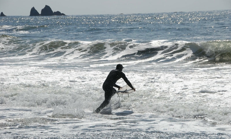 Surfing at La Push in Olympic National Park